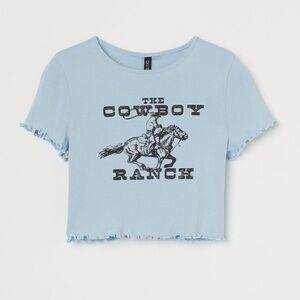 H&M Cowboy Ranch Short Sleeve Crop Top (S)